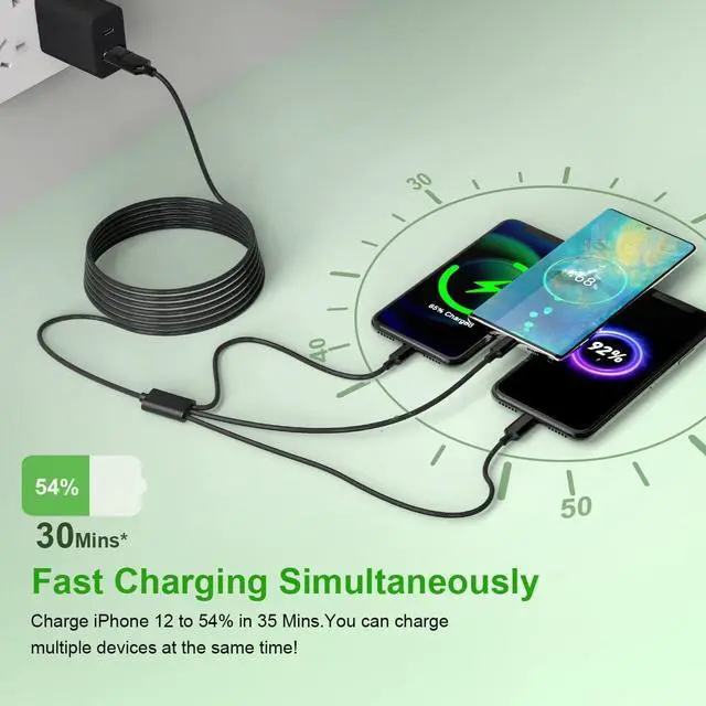 Alt view image 3 of 6 - Multi 5 in 1 USB A/Type-C to USB C+Lightning/Micro USB Charging Cable for ,6FT Universal Nylon Braided Sync Data Charger Cord for 14 13 12 11 Plus Pro Max,,,Pixel,Android