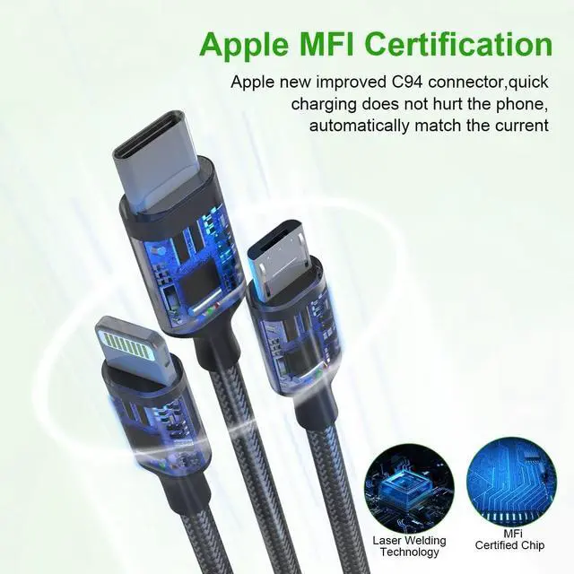 Alt view image 5 of 6 - Multi 5 in 1 USB A/Type-C to USB C+Lightning/Micro USB Charging Cable for ,6FT Universal Nylon Braided Sync Data Charger Cord for 14 13 12 11 Plus Pro Max,,,Pixel,Android