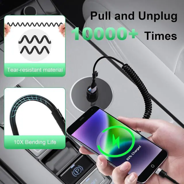 Alt view image 5 of 7 - Multi 6-in-1 USB A/C Universal Coiled Charging Cable for CarPlay,Lightning*2+Type C+Micro USB Long Phone Charger Cord Connector Adapter for Android// 14 13///1.8M/6FT