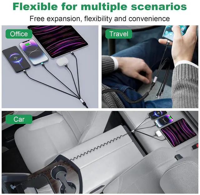 Alt view image 7 of 7 - Multi 6-in-1 USB A/C Universal Coiled Charging Cable for CarPlay,Lightning*2+Type C+Micro USB Long Phone Charger Cord Connector Adapter for Android// 14 13///1.8M/6FT