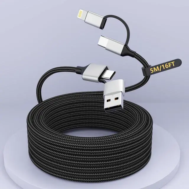Main image of 16FT Multi 4 in 1 USB C Cable Lightning Charging Cable,5M Long 60W Fast Charger & Data Transfer, Charger Cord with Lightning/Type C/USB A for 16/15/14,MacBook,,