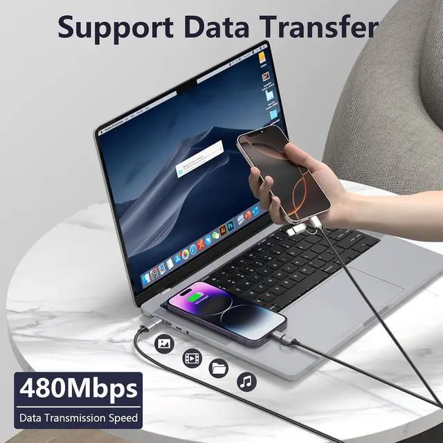 Alt view image 5 of 7 - 16FT Multi 4 in 1 USB C Cable Lightning Charging Cable,5M Long 60W Fast Charger & Data Transfer, Charger Cord with Lightning/Type C/USB A for 16/15/14,MacBook,,