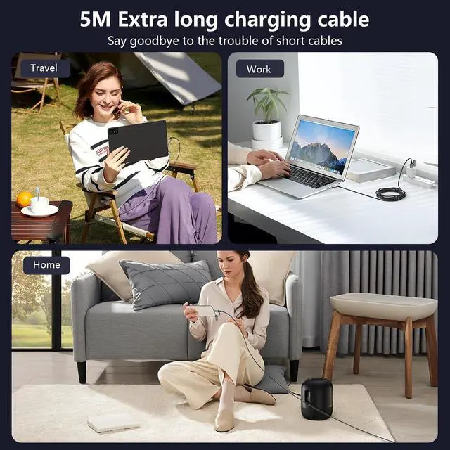 Alt view image 7 of 7 - 16FT Multi 4 in 1 USB C Cable Lightning Charging Cable,5M Long 60W Fast Charger & Data Transfer, Charger Cord with Lightning/Type C/USB A for 16/15/14,MacBook,,