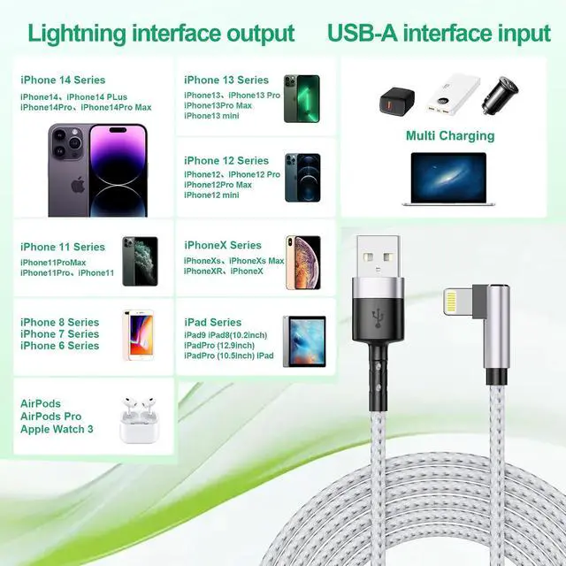 Alt view image 2 of 7 - 3Pack Right Angle Short Lightning Charge Cable, 90 Degree Lightning Cable 15cm+30cm+30cm, Nylon Braided Sync Data Charger Cord for 14/13/12/11 Pro Max 8 7 Plus-Grey