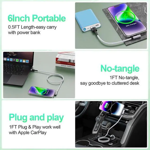 Alt view image 3 of 7 - 3Pack Right Angle Short Lightning Charge Cable, 90 Degree Lightning Cable 15cm+30cm+30cm, Nylon Braided Sync Data Charger Cord for 14/13/12/11 Pro Max 8 7 Plus-Grey