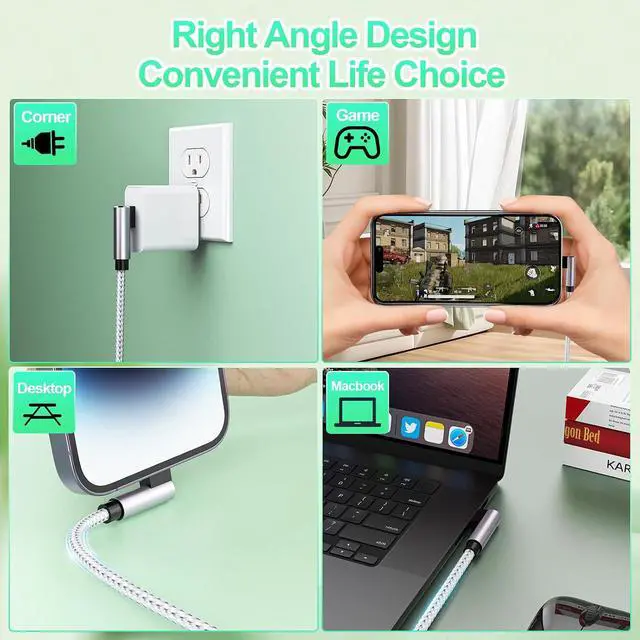 Alt view image 6 of 7 - 3Pack Right Angle Short Lightning Charge Cable, 90 Degree Lightning Cable 15cm+30cm+30cm, Nylon Braided Sync Data Charger Cord for 14/13/12/11 Pro Max 8 7 Plus-Grey
