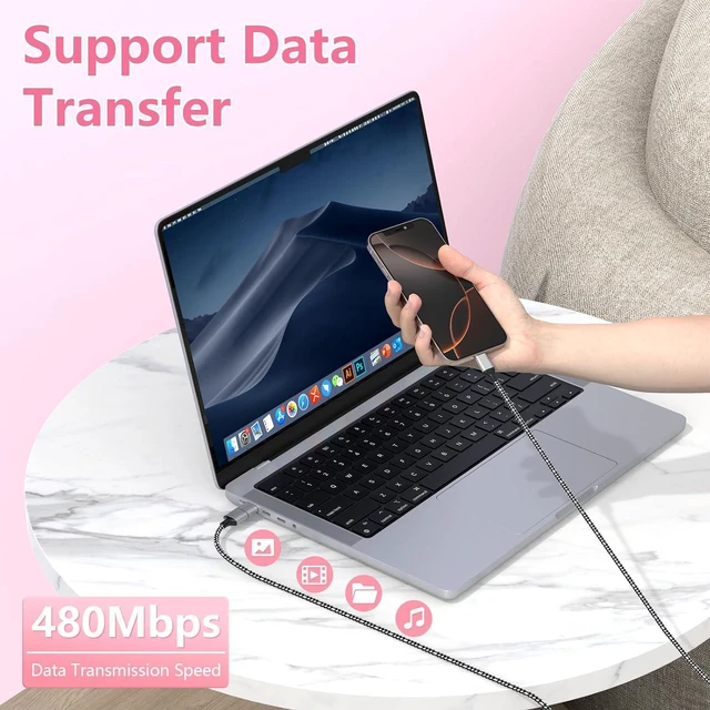 Alt view image 4 of 7 - 20FT Extra Long USB-C 15/16 Long Charger Cable,6M 3-in-1 60W USB-C+USB-A to Type-C Nylon Braided Sync Data Charging Cord for 16 15 Pro Max Plus, Pro,Android,,Pixel