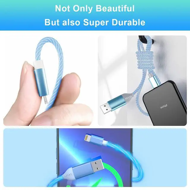 Alt view image 5 of 7 - 2M/6FT Flowing LED Light Up Lightning Charge Cable,Glowing Charger Adapter Sync Data Connector Cord for Car with 13/12 Pro Max /11 Pro/XR/XS Max/X/8 7 SE 2020,/iPod (Blue)
