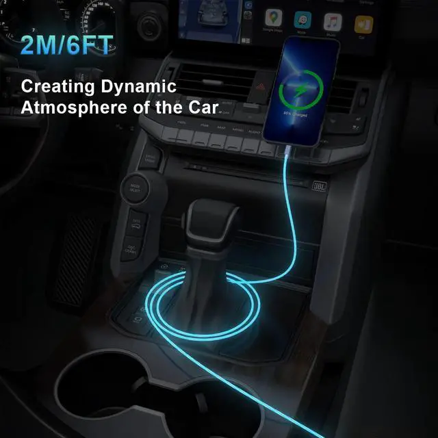 Alt view image 4 of 7 - 2M/6FT Flowing LED Light Up Lightning Charge Cable,Glowing Charger Adapter Sync Data Connector Cord for Car with 13/12 Pro Max /11 Pro/XR/XS Max/X/8 7 SE 2020,/iPod (Blue)