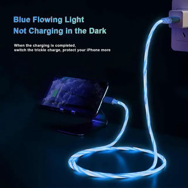 Alt view image 6 of 7 - 2M/6FT Flowing LED Light Up Lightning Charge Cable,Glowing Charger Adapter Sync Data Connector Cord for Car with 13/12 Pro Max /11 Pro/XR/XS Max/X/8 7 SE 2020,/iPod (Blue)
