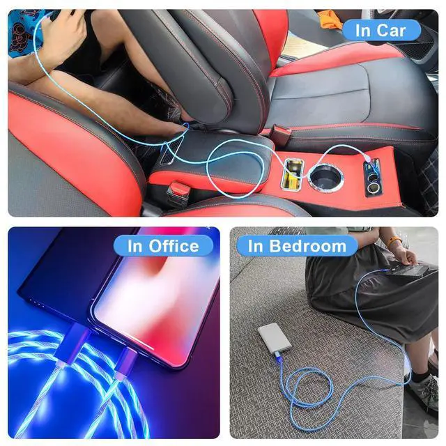 Alt view image 7 of 7 - 2M/6FT Flowing LED Light Up Lightning Charge Cable,Glowing Charger Adapter Sync Data Connector Cord for Car with 13/12 Pro Max /11 Pro/XR/XS Max/X/8 7 SE 2020,/iPod (Blue)