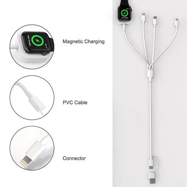 Alt view image 6 of 7 - Travel 3M/10FT USB C Multi 6-in-1 Fast Charging iWatch Charger Cable,USB A/USB C Watch Charger+Lightning*2+Type C Cord Combo for Smart Watch Series9 8 7 6 5 SE/iPhone15 14 13///