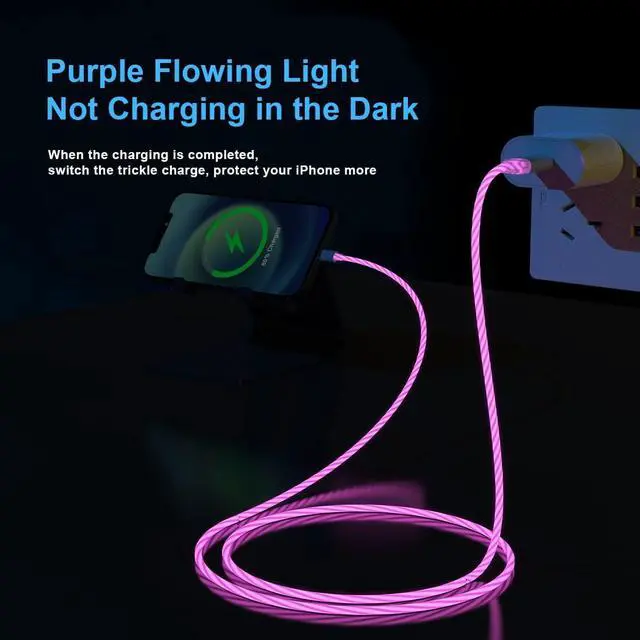 Alt view image 4 of 7 - 2M/6FT Flowing LED Light Up Lightning Charge Cable, Glowing /iOS Charger Adapter Sync Data Connector Cord for Car with 13/12 Pro Max /11 Pro/XR/XS Max/X/8 7 SE 2020,/iPod (Purple)