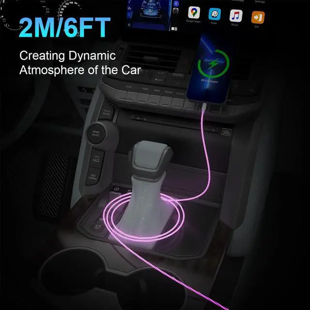 Alt view image 3 of 7 - 2M/6FT Flowing LED Light Up Lightning Charge Cable, Glowing /iOS Charger Adapter Sync Data Connector Cord for Car with 13/12 Pro Max /11 Pro/XR/XS Max/X/8 7 SE 2020,/iPod (Purple)