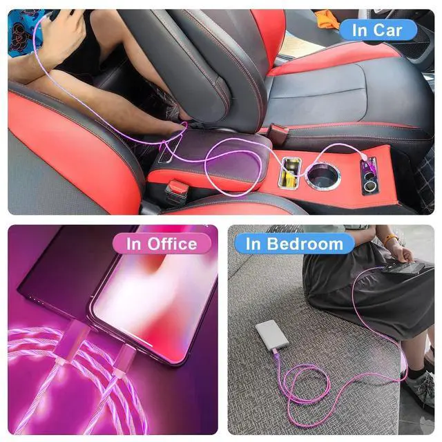Alt view image 5 of 7 - 2M/6FT Flowing LED Light Up Lightning Charge Cable, Glowing /iOS Charger Adapter Sync Data Connector Cord for Car with 13/12 Pro Max /11 Pro/XR/XS Max/X/8 7 SE 2020,/iPod (Purple)