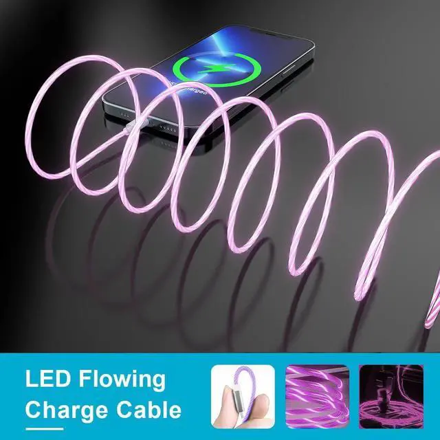 Alt view image 7 of 7 - 2M/6FT Flowing LED Light Up Lightning Charge Cable, Glowing /iOS Charger Adapter Sync Data Connector Cord for Car with 13/12 Pro Max /11 Pro/XR/XS Max/X/8 7 SE 2020,/iPod (Purple)