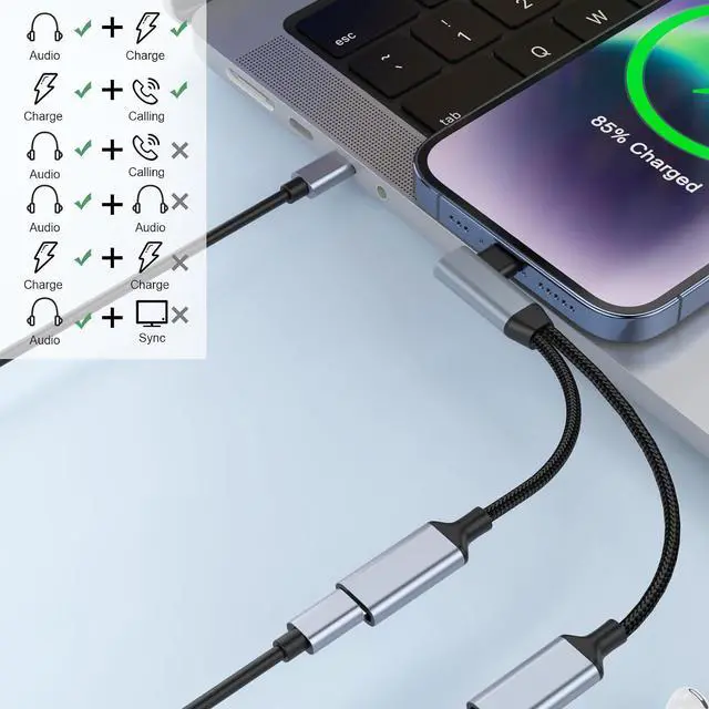 Alt view image 4 of 7 - Right Angle 2-in-1 to Dual Lightning Jack Audio Headphone and Charger Cable Adapter, MFi CertifiedCalling+Music+Charge 90 Degree Earphones Converter Splitter for 14 13 12 11