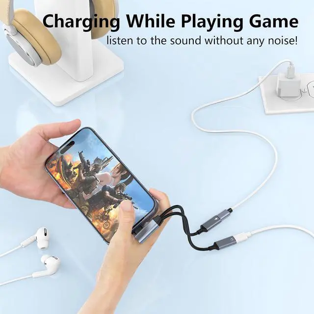 Alt view image 5 of 7 - Right Angle 2-in-1 to Dual Lightning Jack Audio Headphone and Charger Cable Adapter, MFi CertifiedCalling+Music+Charge 90 Degree Earphones Converter Splitter for 14 13 12 11