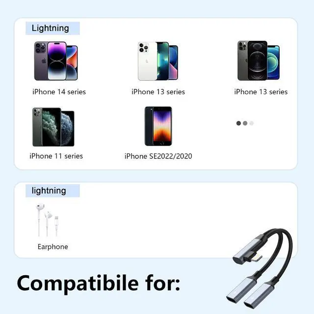 Alt view image 3 of 7 - Right Angle 2-in-1 to Dual Lightning Jack Audio Headphone and Charger Cable Adapter, MFi CertifiedCalling+Music+Charge 90 Degree Earphones Converter Splitter for 14 13 12 11