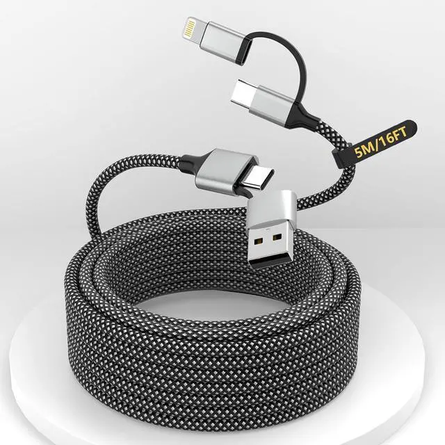 Main image of 16FT Long Multi 4 in 1 USB C Cable Lightning Charging Cable,5M 60W Fast Charger & Data Transfer, Charger Cord with Lightning/Type C/USB A for 15/14/13/12,MacBook,,