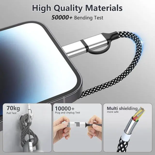 Alt view image 6 of 7 - 16FT Long Multi 4 in 1 USB C Cable Lightning Charging Cable,5M 60W Fast Charger & Data Transfer, Charger Cord with Lightning/Type C/USB A for 15/14/13/12,MacBook,,