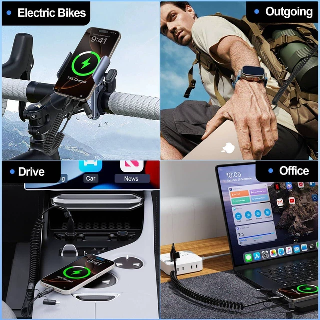 Alt view image 7 of 7 - CarPlay Multi Coiled 5-in-1 USB A/Type C to USB-C/Lightning/Micro USB Short Car Cable Combo for ,4FT Fast Charge &Data Sync Charger Cord for 15/14/13/12,,,Pixel,Android
