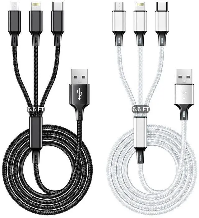 Main image of Travel Essentials Multi USB Charging Cable 3A, (2Pack 6.6FT) Charging Cable | 3 in 1 Phone Charger Cord with Type-C, Micro USB Compatible with Tablets iPhone 17-8 Samsung Galaxy(Charging Only)