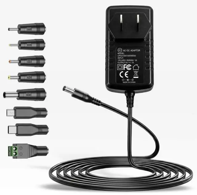 Main image of 8 Tips 5V 1A Power Supply Adapter, AC to DC 5V Power Adapter, 100-240V 50-60Hz AC Input to DC 5Volt 1Amp Universal Transformer, 5.5mm x 2.1mm US Plug