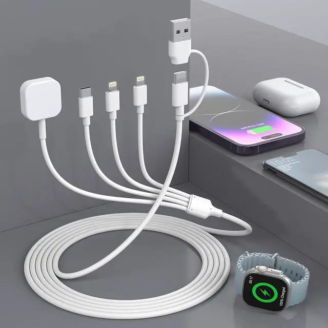 Main image of Multi 4 in 2 Fast Charger Cable for Watch Charger, Type C iWatch Charger Cable for Watch Charger for Series 3/4/5/6/7/8/9/10/SE/Ultra and Compatible with 17-11/(6FT)