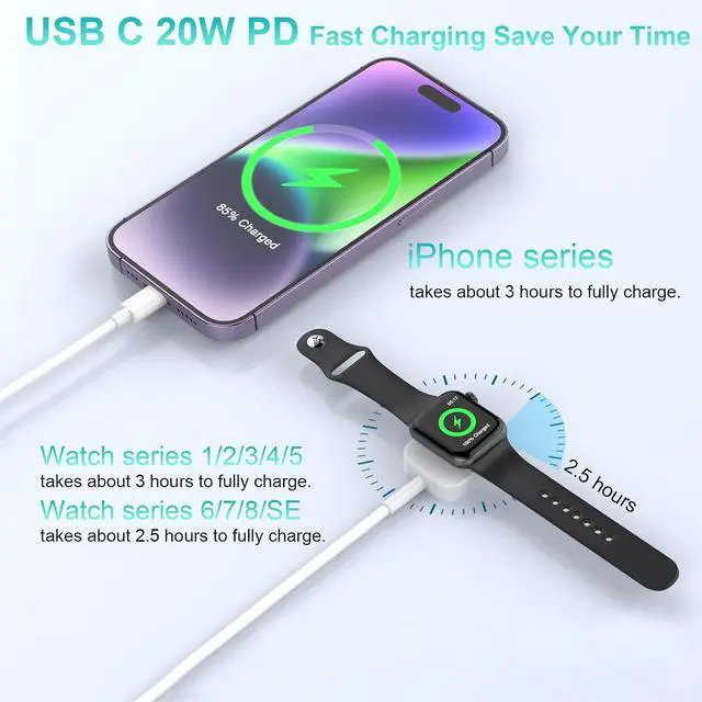 Alt view image 4 of 7 - Multi 4 in 2 Fast Charger Cable for Watch Charger, Type C iWatch Charger Cable for Watch Charger for Series 3/4/5/6/7/8/9/10/SE/Ultra and Compatible with 17-11/(6FT)