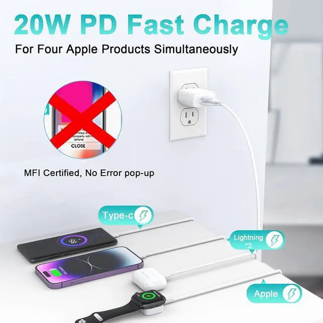 Alt view image 7 of 7 - Multi 4 in 2 Fast Charger Cable for Watch Charger, Type C iWatch Charger Cable for Watch Charger for Series 3/4/5/6/7/8/9/10/SE/Ultra and Compatible with 17-11/(6FT)