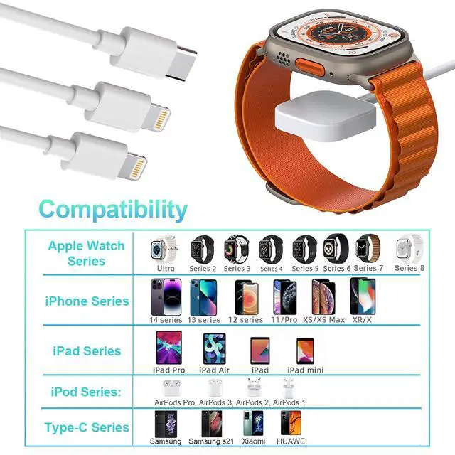 Alt view image 3 of 7 - Multi 4 in 2 Fast Charger Cable for Watch Charger, Type C iWatch Charger Cable for Watch Charger for Series 3/4/5/6/7/8/9/10/SE/Ultra and Compatible with 17-11/(6FT)