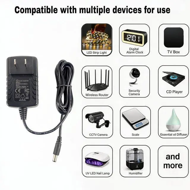Alt view image 4 of 6 - UL Listed Power Adapter Supply, AC to DC Power Supply Charger Wall Plug(Output 12Volt 2Amp 2000mA), DC 12V 5.5x2.1mm Wall Mount Transformer Charger Plug