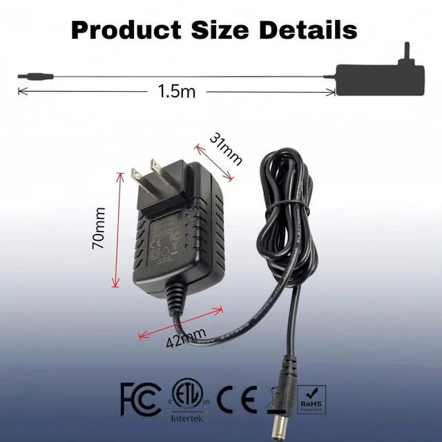Alt view image 6 of 6 - UL Listed Power Adapter Supply, AC to DC Power Supply Charger Wall Plug(Output 12Volt 2Amp 2000mA), DC 12V 5.5x2.1mm Wall Mount Transformer Charger Plug