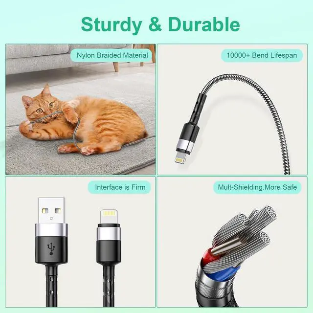 Alt view image 6 of 7 - 3Pack Short Charging Cable, USB A to Lightning Cable15cm+30cm+30cm, Nylon Braided Sync Data Short Charger Cable, Fast Charger Cord for 14 13 12 11 Pro Max Xr X 8 7 Plus SE