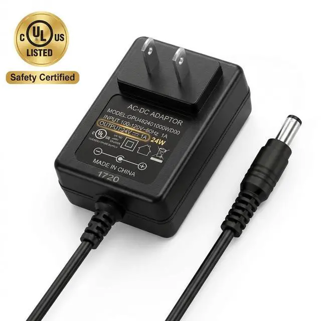 Alt view image 2 of 7 - 24V 1A Power Adapter, UL Listed 24W AC to DC Converter, 5.5x2.1mm DC Tip Power Supply for LED Strip Lights, CCTV Security Cameras, Wireless Routers, and 24V DIY Projects, 5ft Power Cord