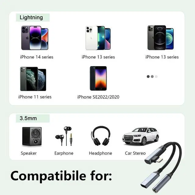 Alt view image 3 of 7 - Right Angle 2-in-1 Lightning to 3.5mm Audio Aux Jack Headphone + Charge Cable Adapter ,90 Degree Earphone Converter Splitter for Music+Charge+HiFi with 14 13 12 11 MFi Certified