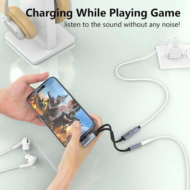 Alt view image 4 of 7 - Right Angle 2-in-1 Lightning to 3.5mm Audio Aux Jack Headphone + Charge Cable Adapter ,90 Degree Earphone Converter Splitter for Music+Charge+HiFi with 14 13 12 11 MFi Certified