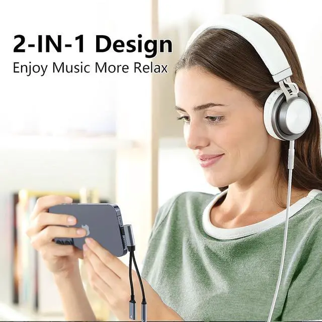Alt view image 5 of 7 - Right Angle 2-in-1 Lightning to 3.5mm Audio Aux Jack Headphone + Charge Cable Adapter ,90 Degree Earphone Converter Splitter for Music+Charge+HiFi with 14 13 12 11 MFi Certified