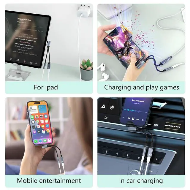 Alt view image 7 of 7 - Right Angle 2-in-1 Lightning to 3.5mm Audio Aux Jack Headphone + Charge Cable Adapter ,90 Degree Earphone Converter Splitter for Music+Charge+HiFi with 14 13 12 11 MFi Certified