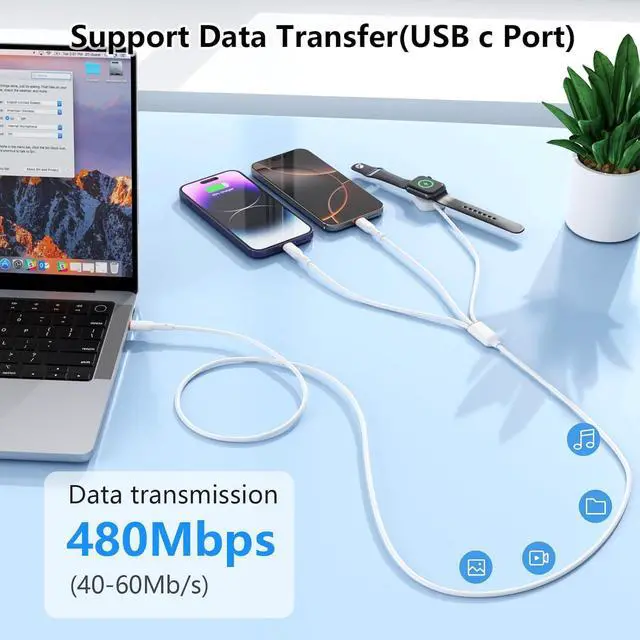 Alt view image 4 of 7 - Travel Essentials 3 in 1 Charging Cable for Watch Charger - Charger USB C Fast Charging Cable Compatible for iWatch Series Ultra/SE/10/9/8/7/6/5/4-1, 16/15/14/13/12, - 6FT