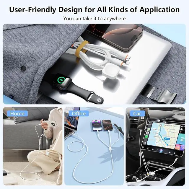Alt view image 7 of 7 - Travel Essentials 3 in 1 Charging Cable for Watch Charger - Charger USB C Fast Charging Cable Compatible for iWatch Series Ultra/SE/10/9/8/7/6/5/4-1, 16/15/14/13/12, - 6FT