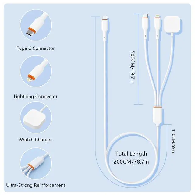 Alt view image 6 of 7 - Travel Essentials 3 in 1 Charging Cable for Watch Charger - Charger USB C Fast Charging Cable Compatible for iWatch Series Ultra/SE/10/9/8/7/6/5/4-1, 16/15/14/13/12, - 6FT