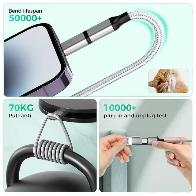 Alt view image 5 of 7 - Multi 4 in 1 USB C Cable Lightning Charging Cable,60W Fast Charger & Data Transfer, Charger Cord with Lightning/Type C/USB A for 16/15/14,MacBook,,-6FT/1.8M