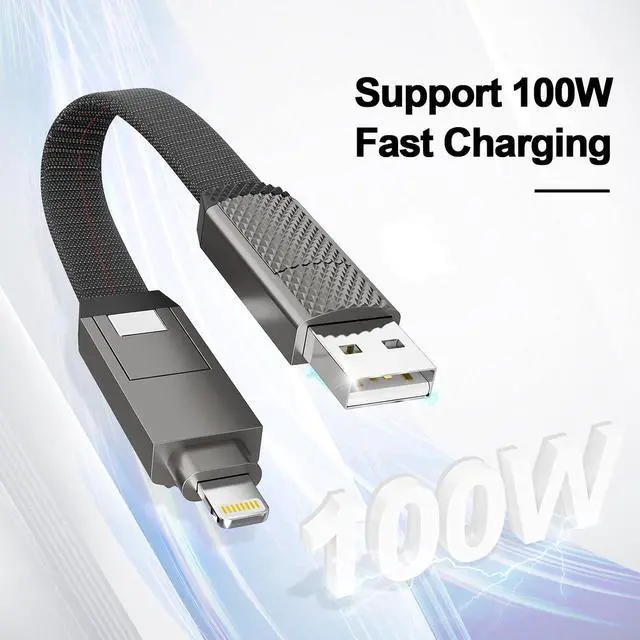 Alt view image 2 of 7 - Keychain Charger 100W USB C Multi Charging Cable, 2-in-2 USB A+C to USB C+Lightning Fast Charger Cable, Travel Portable Magnetic Short Charging Cable for iPhone 16/15/14/13/12/iPad/MacBook/Samsung