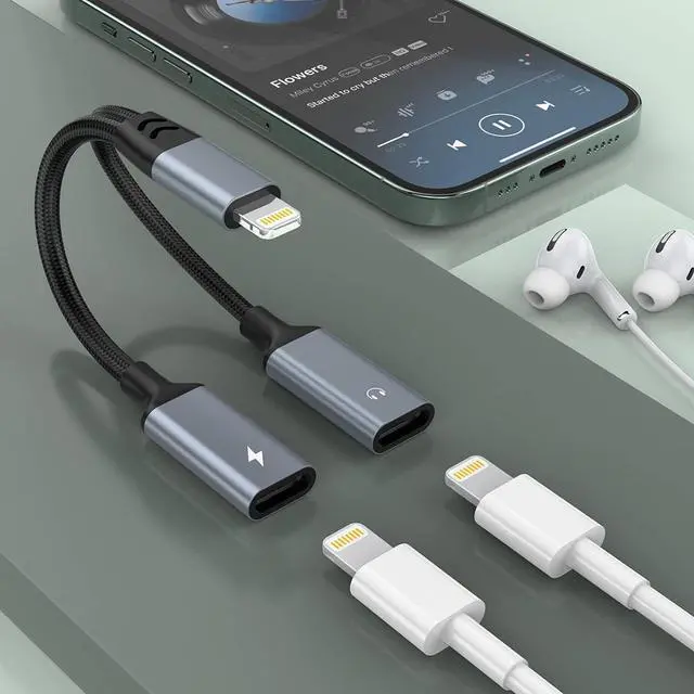 Main image of 2-in-1 to Dual Lightning Audio Jack Headphone and Charger Cable Power Splitter, MFi Certified Earphone Converter Adapter Support Music+Charge+HiFi+Mic for 14 Pro/14 13 12,