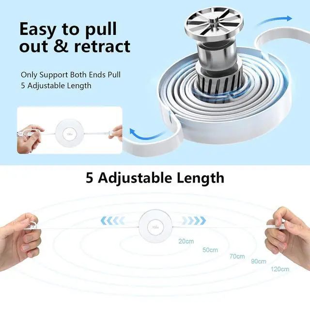 Alt view image 4 of 7 - Retractable USB C Multi 5-in-1 USB A/Type C to Lightning/USB C/Micro iPhone Charger Cable,100W Fast Multiple Apple Charging Cord iPhone 15 14 13 12 Pro Max Xs Xr X 8 7 6 Plus SE/Samsung/iPad Pro-White