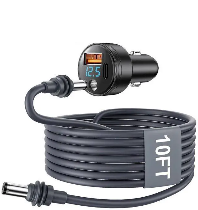 Main image of Starlink Mini Car Adapter, 100W Starlink Mini Cable Car Charger, 12V-24V Cigarette Lighter Adapter with DC 100W Charge+USB-C PD 30W + USB-A, Waterproof & LED Voltage Display for Truck, RV, Car(10FT)
