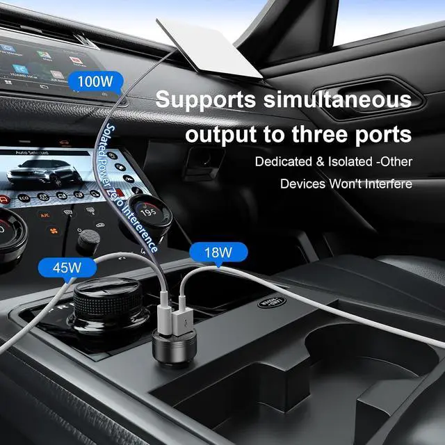 Alt view image 2 of 7 - Starlink Mini Car Adapter, 100W Starlink Mini Cable Car Charger, 12V-24V Cigarette Lighter Adapter with DC 100W Charge+USB-C PD 30W + USB-A, Waterproof & LED Voltage Display for Truck, RV, Car(10FT)