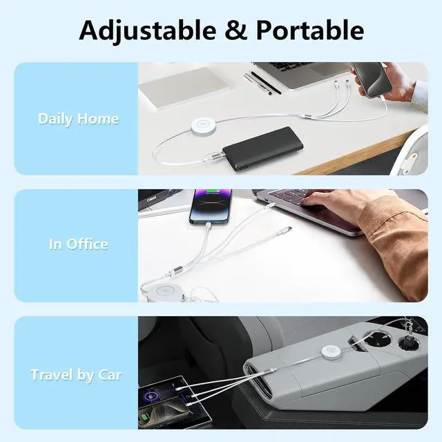 Alt view image 7 of 7 - Retractable USB C Multi 5-in-1 USB A/Type C to Lightning/USB C/Micro iPhone Charger Cable,100W Fast Multiple Apple Charging Cord iPhone 15 14 13 12 Pro Max Xs Xr X 8 7 6 Plus SE/Samsung/iPad Pro-White